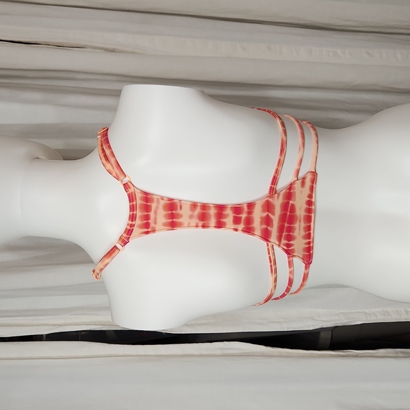 $5☃️PINK V.S. Tie Dye T Back Small Pink & Orange Swim Bikini Top - Picture 4 of 6